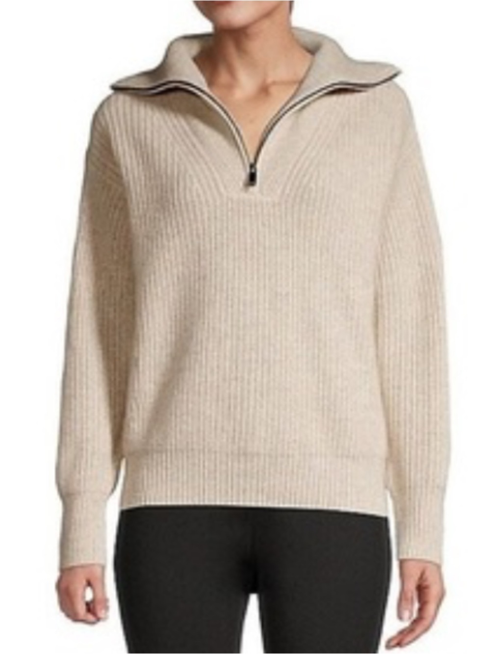cupcakes & cashmere Ribbed Half-Zip Pullover in Beige